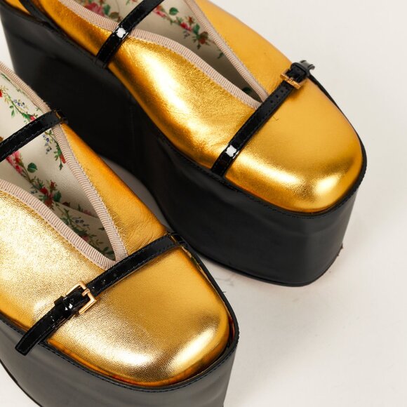 Gucci Gold & Black Patent Leather Hannelore Detachable Platform Flat - Picture 7 of 13